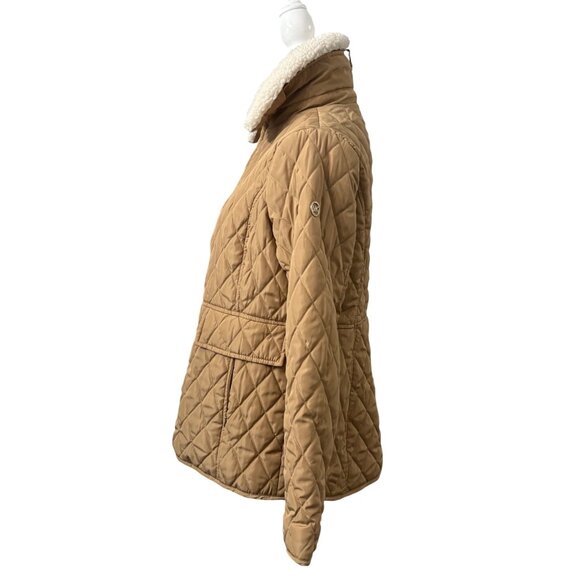 Michael Kors Tan Quilted Jacket W/ Sherpa Collar Zip Closure Womens Size M - Picture 2 of 16